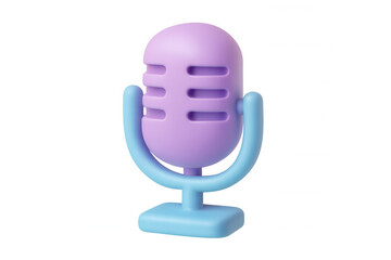 Purple and blue 3d microphone icon isolated on transparent background, ideal for podcasting, broadcasting, or audio recording projects
