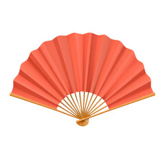 High quality photo of orange folding fan isolated on transparent background.