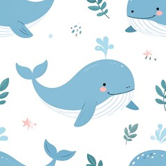 Obraz premium Cute whale pattern on white