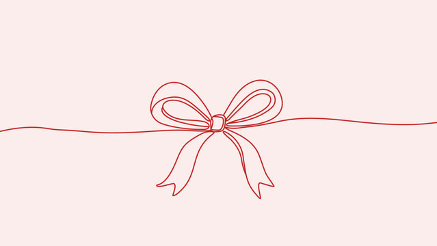  Pink background one line drawing red ribbon vector.