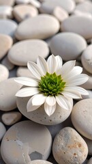 Fototapeta premium White flower rests on light stones