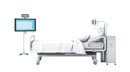 Empty Hospital Bed with Monitor PNG Isolated on White Background for Healthcare, Medical, and Hospital Design