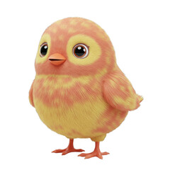Cute Yellow and Red Fluffy Chick Standing on Transparent Background Rendered Cartoon Character