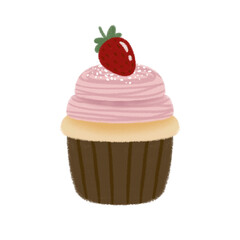 cupcake with cream and strawberry illustration