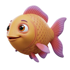 Cartoonish Golden Fish Character with Pink Fins on Transparent Background