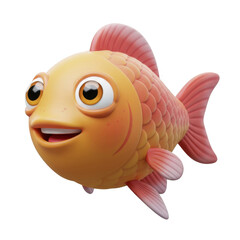Joyful Orange Cartoon Fish with Pink Fins on a Transparent Background