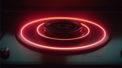 Fototapeta premium Gleaming Burner: A close-up view of a stovetop burner with a radiant red glow, highlighting the heat and functionality of the appliance.