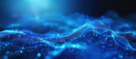 Digital Waves: A captivating and abstract visualization of digital data, represented by undulating blue waves with particle effects.