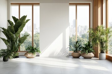 Fototapeta premium Bright and modern indoor space with greenery