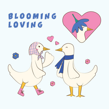 Cute Duck Couple Vector Illustration for Valentine&rsquo;s Day