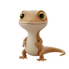 Isolated Cartoon Gecko with Beige Skin and Big Eyes on a Transparent Background