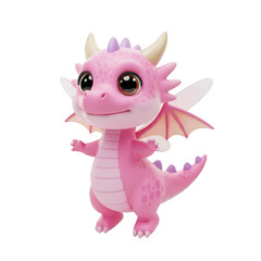 Isolated Pink Dragon with Horns and Wings on Transparent Background