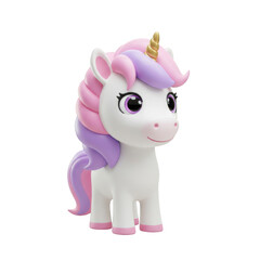 Cute White Unicorn with Pink Hooves and Lavender Mane Standing on Transparent Background