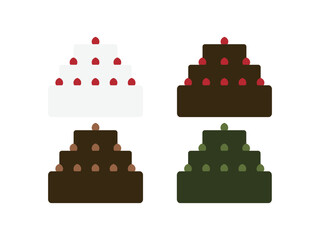 ホールケーキ（いちご、チョコレート、抹茶）のアイコンのイラストのセット