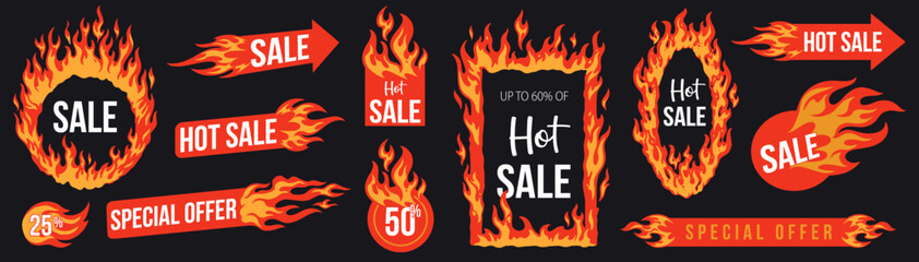 Hot sale signs with fire effects for promotions