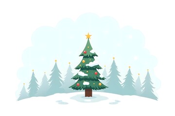 Obraz premium stylized pastel A stylized evergreen tree, rendered in a flat, cartoon style, showcases a festive winter scene