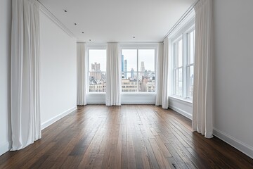 Fototapeta premium Bright empty room with city view during the day