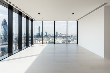 Fototapeta premium Modern office interior with city skyline view
