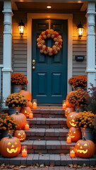 Obraz premium Cozy Porch: Autumn Halloween Decorations.