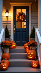 Obraz premium Cozy Porch: Autumn Halloween Decorations.