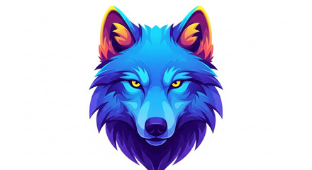 Intense blue wolf portrait with vibrant, electric hues and piercing yellow eyes, perfect for striking modern designs and powerful brand identities.