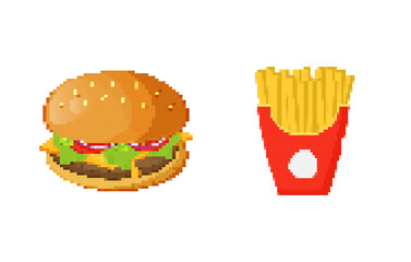 burger and fries icons pixel effect