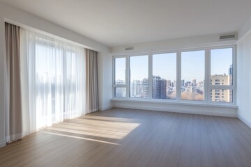 Fototapeta premium Sunny modern apartment with city view