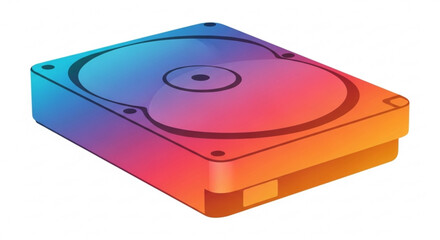 Dynamic hard drive icon with vibrant gradient, representing data storage, digital information, and modern technology solutions for innovative projects