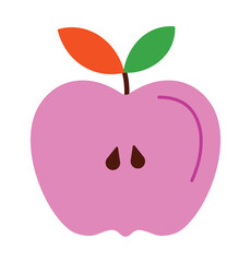 Modern flat design icon of a half apple for creative food concepts.
