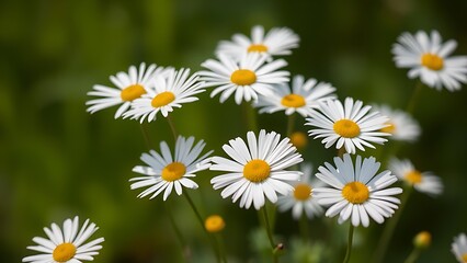Fototapeta premium Softly focused white daisies bathed in natural daylight, creating a serene floral scene.