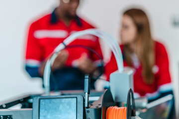 Fototapeta premium Product Design Engineers and Industrial Designer Working on 3D Printing Project