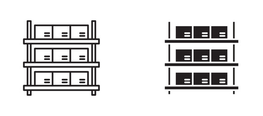 Storage rack Icons in solid and liner versions.