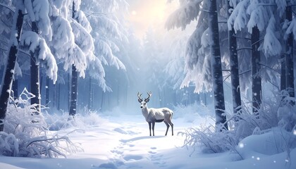 Snowy forest with deer (1)