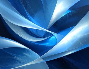Abstract swirling shapes in blue and white