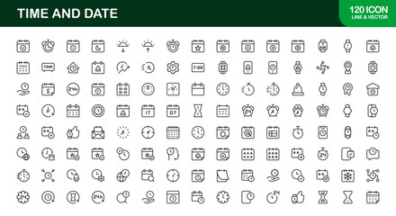 Time Date Calendar Icons Modern Professional Line Icon Set &ndash; Minimal Outline Vector Collection for Clocks Schedules Events