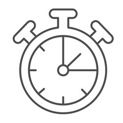 Stopwatch timer with buttons thin line icon, time measurement concept. Vector graphics. Alarm clock with arrows sign on white background, outline style icon for mobile or web design.