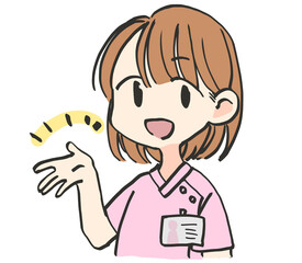 案内をする医療従事者の女性