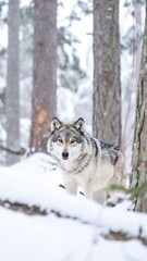 Naklejka premium A wolf in a snowy forest