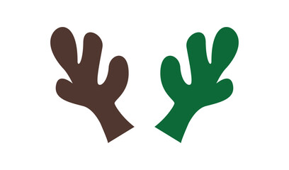 Two antlers one brown one green against white background