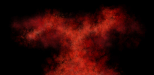 Dense red smoke cloud on transparent background with diffuse branching shape and glowing particles ideal for dramatic visual and fantasy effects