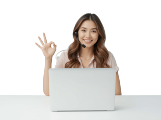 Professional customer service representative with headset ensuring excellent assistance isolated