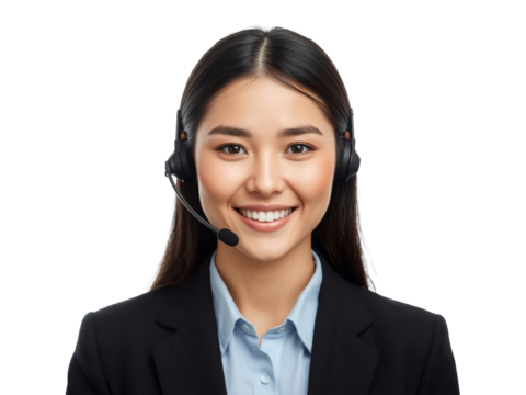 Radiant Customer Support Representative with Warm Smile and Isolated Transparent Background