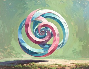 Abstract swirling shapes on a painted landscape