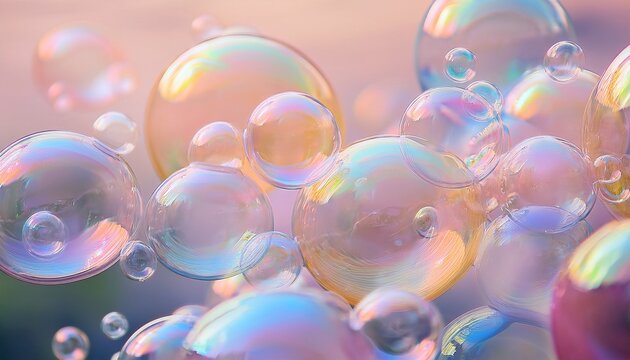 Close Up On Airy Delicate Soap Bubbles In Pastel Hues The Bubbles Glisten And Reflect Light