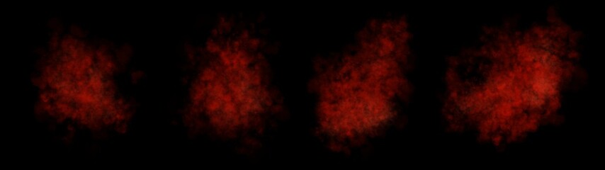 Mini set of small red smoke clouds isolated on transparent background perfect for design overlays and visual effects use