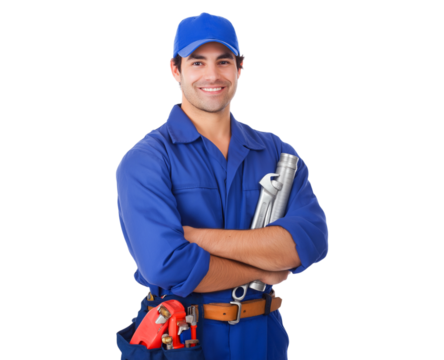 Smiling Young Tradesman Ready to Fix It isolated on a transparent background