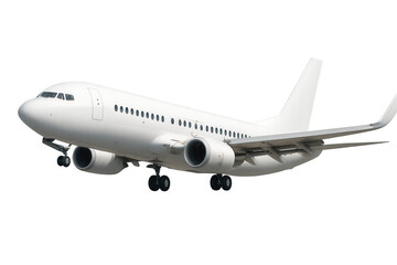 Obraz premium White passenger jet descending with lowered landing gear against isolated background, prepared for graphic design project