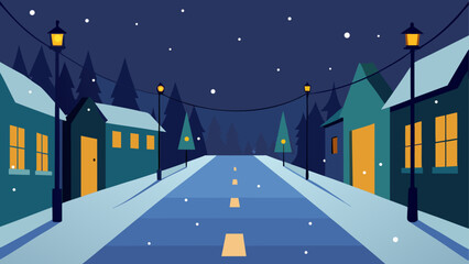 Fototapeta premium Winter street scene with falling snow night