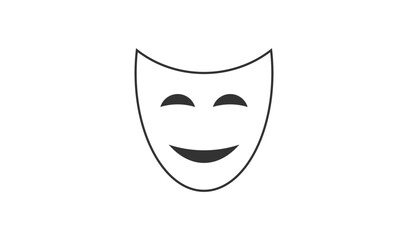 Simple line art of a smiling theater mask on white background