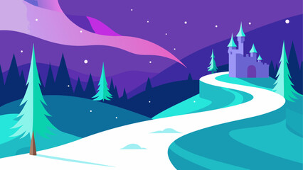 Fototapeta premium Winter landscape with castle and snowy path